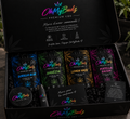 Pack découverte Piatella OhMyBudz : coffret noir avec sachets de piatella pressée à froid, grinder, briquet et conseil de conservation